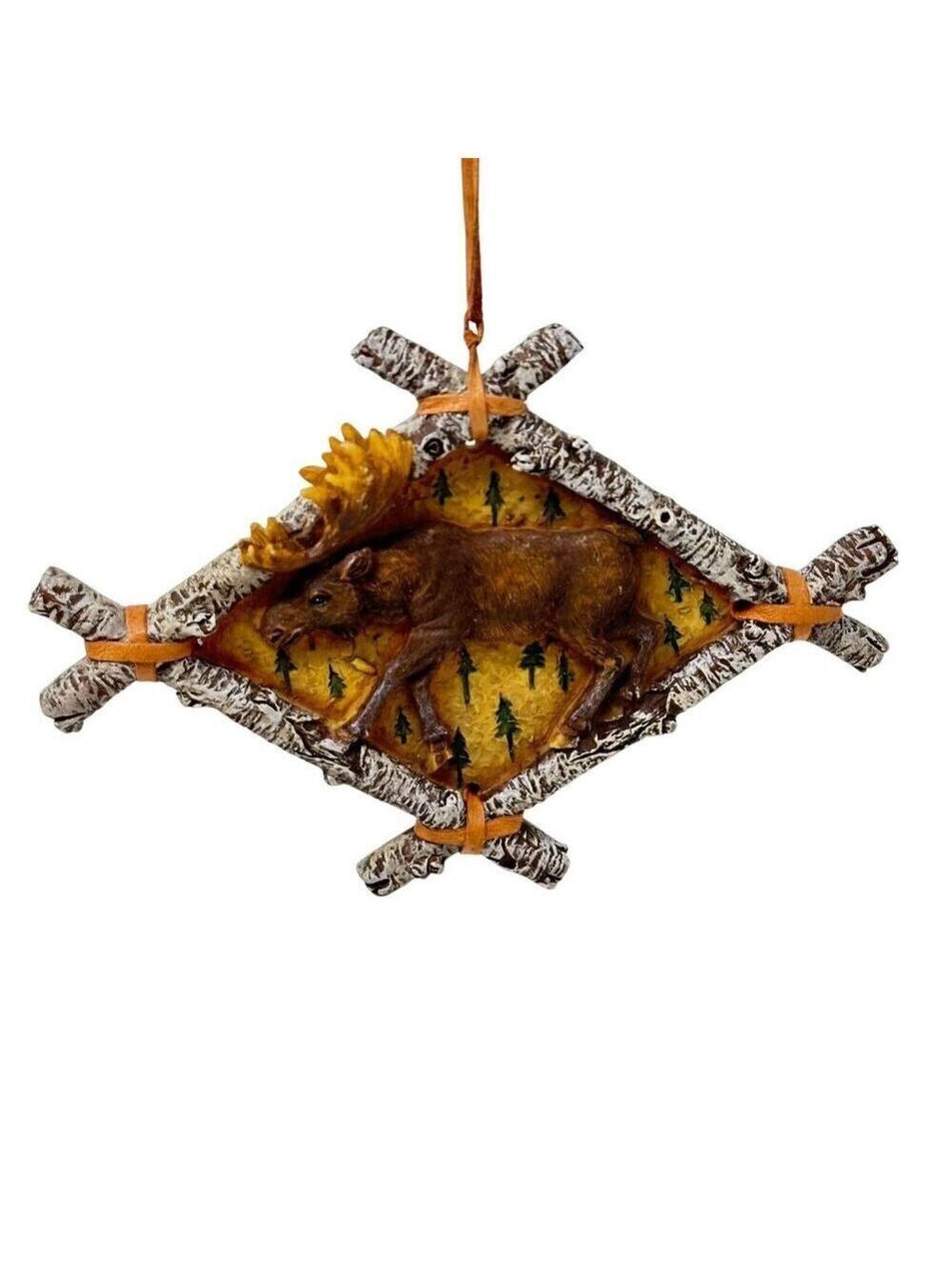 Rustic Moose in Forest Birch Frame Ornament Cabin Lodge Decor 5 in Woodland